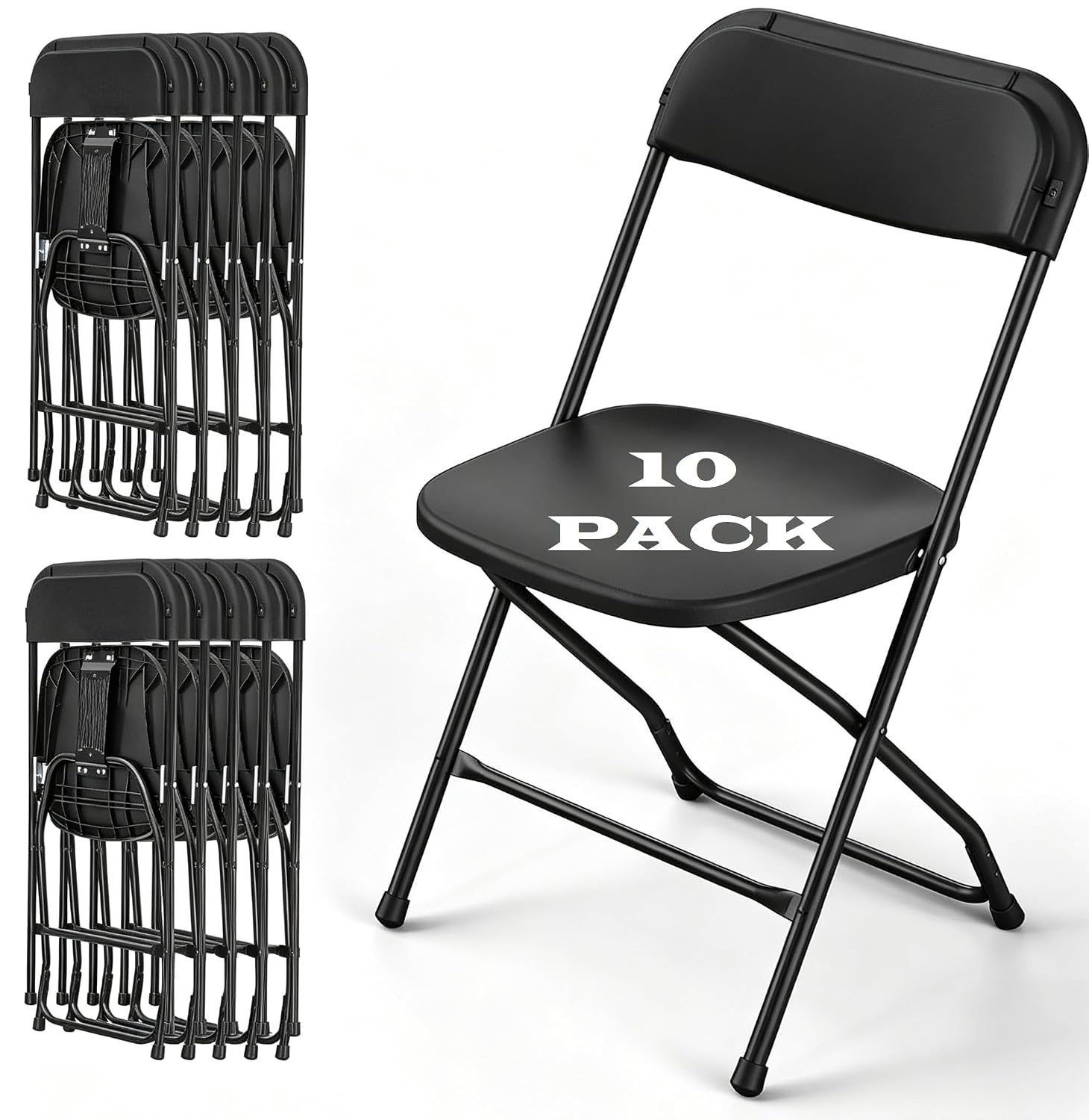 Outdoor Furniture Metal Chairs - Siyah Katlanır Sandalye Metal Çerçeveli Ağır